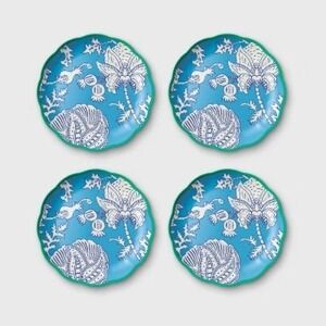Roller Rabbit x Target Melamine Dinner Plates Set of 4 Blue Floral Scalloped
